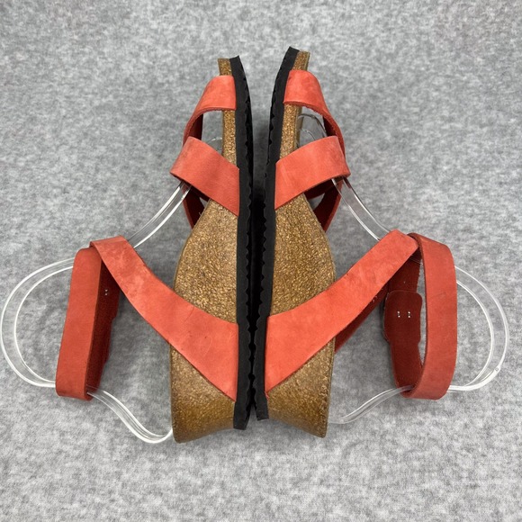 Birkenstock Papillio Orange Lola Nubuck Leather Ankle Strap Wedge Sandal Size 39 - Picture 7 of 9